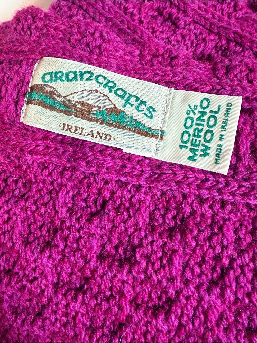 Aran Crafts Ireland Cable Knit Merino Wool Scarf Magenta Pink - Picture 8 of 8